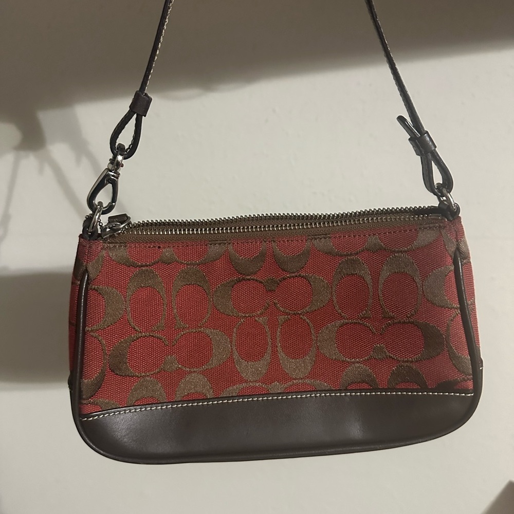 SOLD Vintage Coach Monogram Red Brown Demi Bag Mini 6094